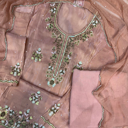 Hand Embroidered Shimmer Silk Suit