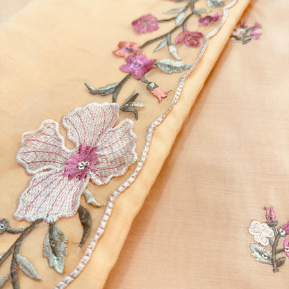 Embroidered Muslin Suit With Organza Dupatta