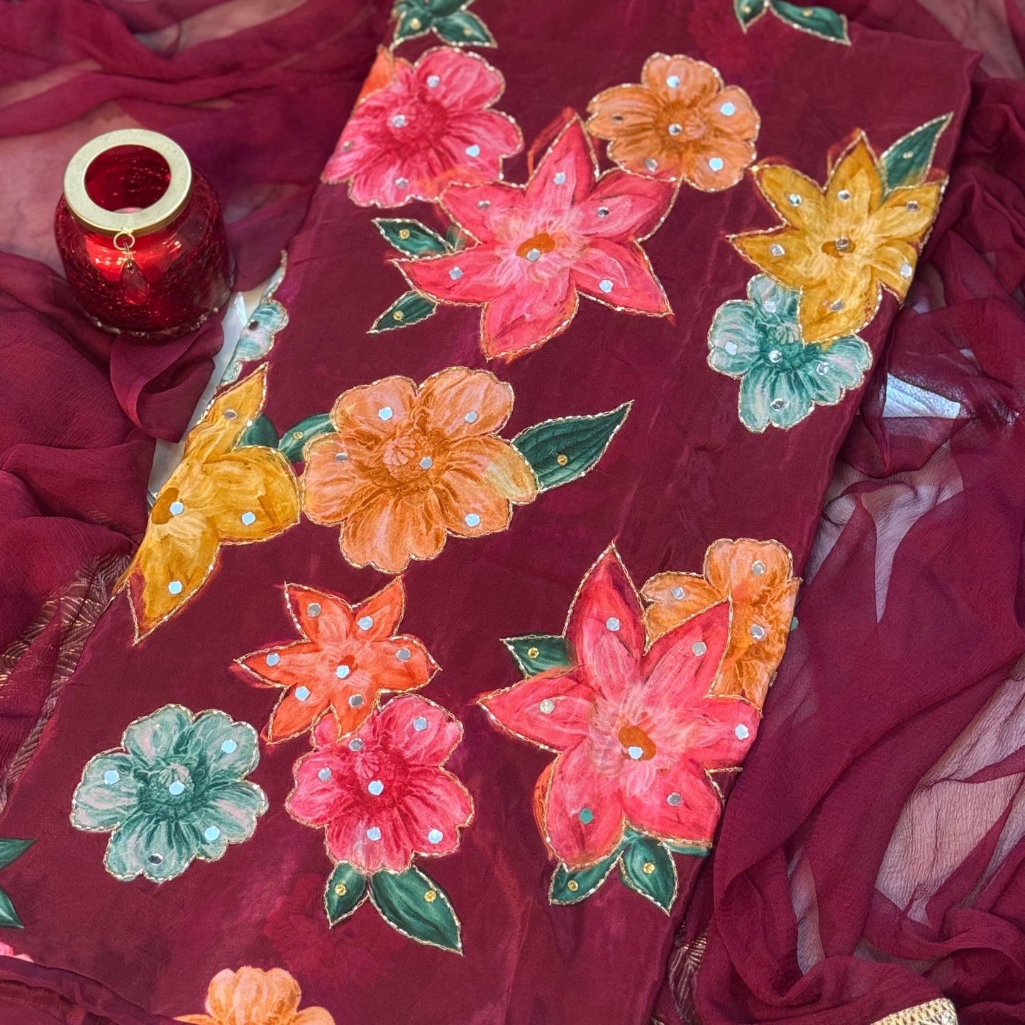 Hand Embroidered Crepe Suit